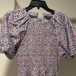 J. Crew Red and Blue Floral Blouse
